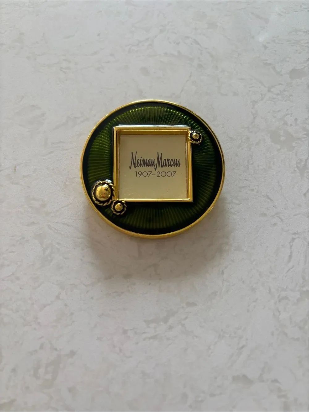 Neiman Marcus Green Enamel & Gold Anniversary Pin /mini frame